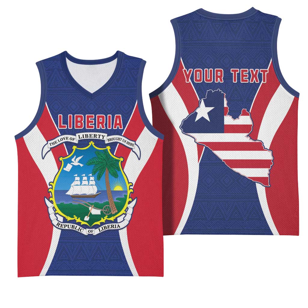 Personalised Afro Liberia Basketball Jersey Coat Of Arms With Flag Map - African Pattern LT15