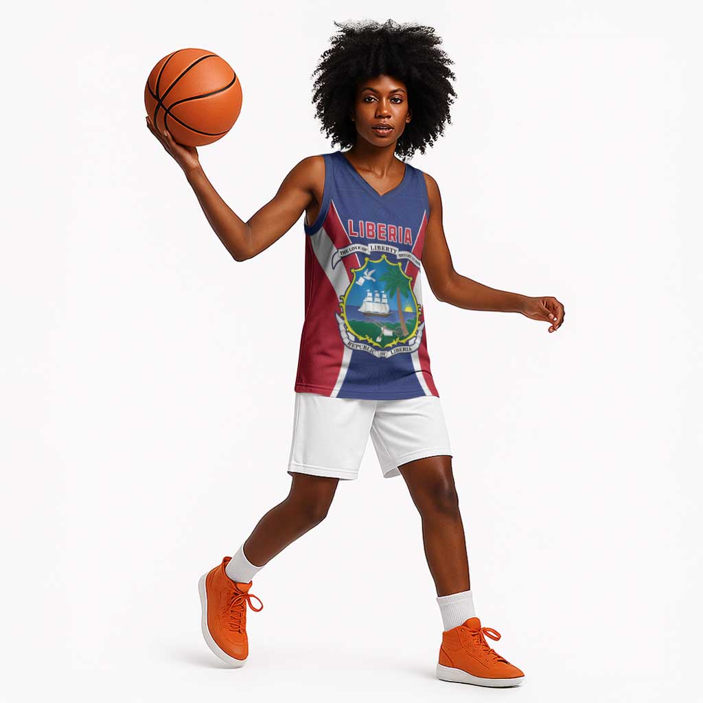 Personalised Afro Liberia Basketball Jersey Coat Of Arms With Flag Map - African Pattern LT15
