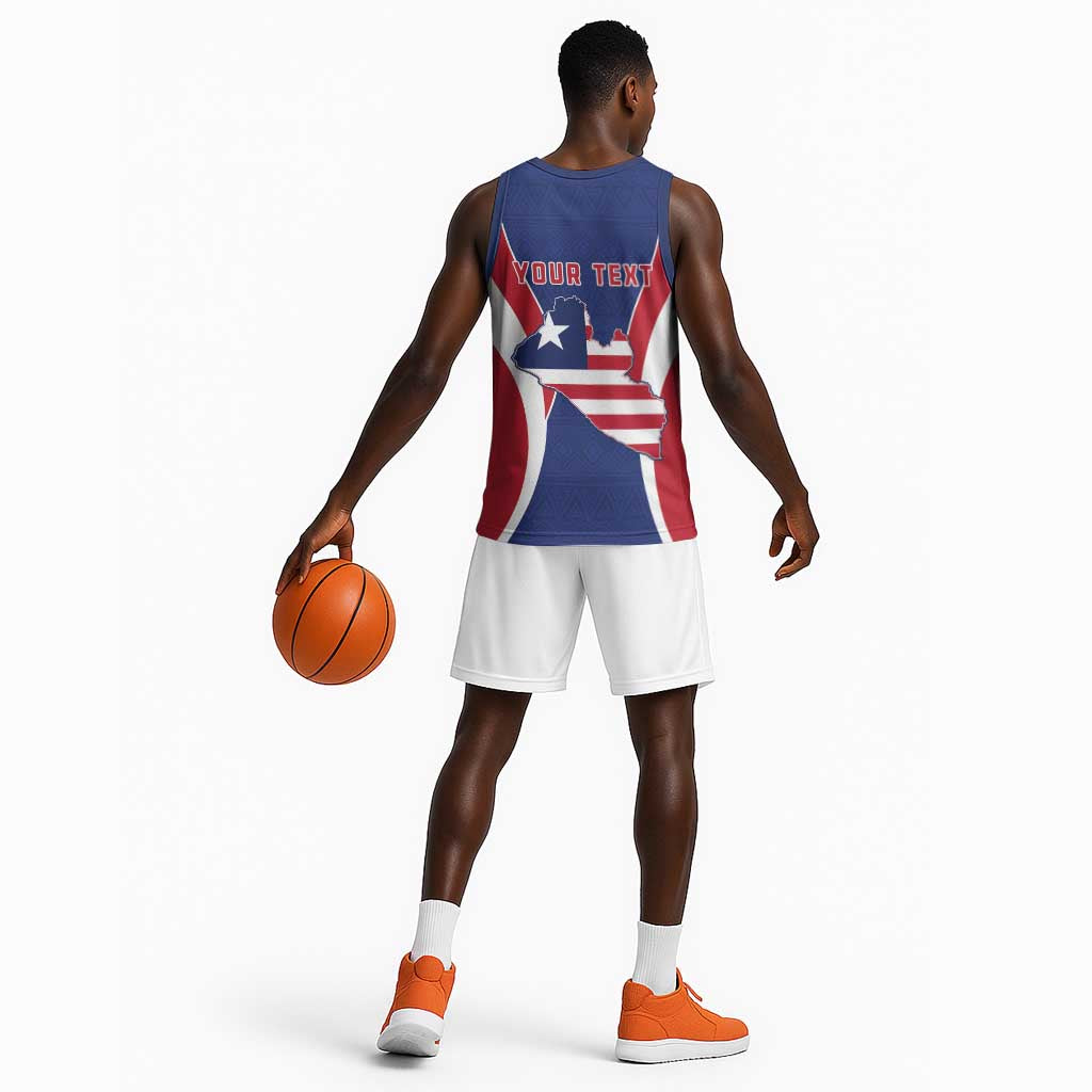 Personalised Afro Liberia Basketball Jersey Coat Of Arms With Flag Map - African Pattern LT15
