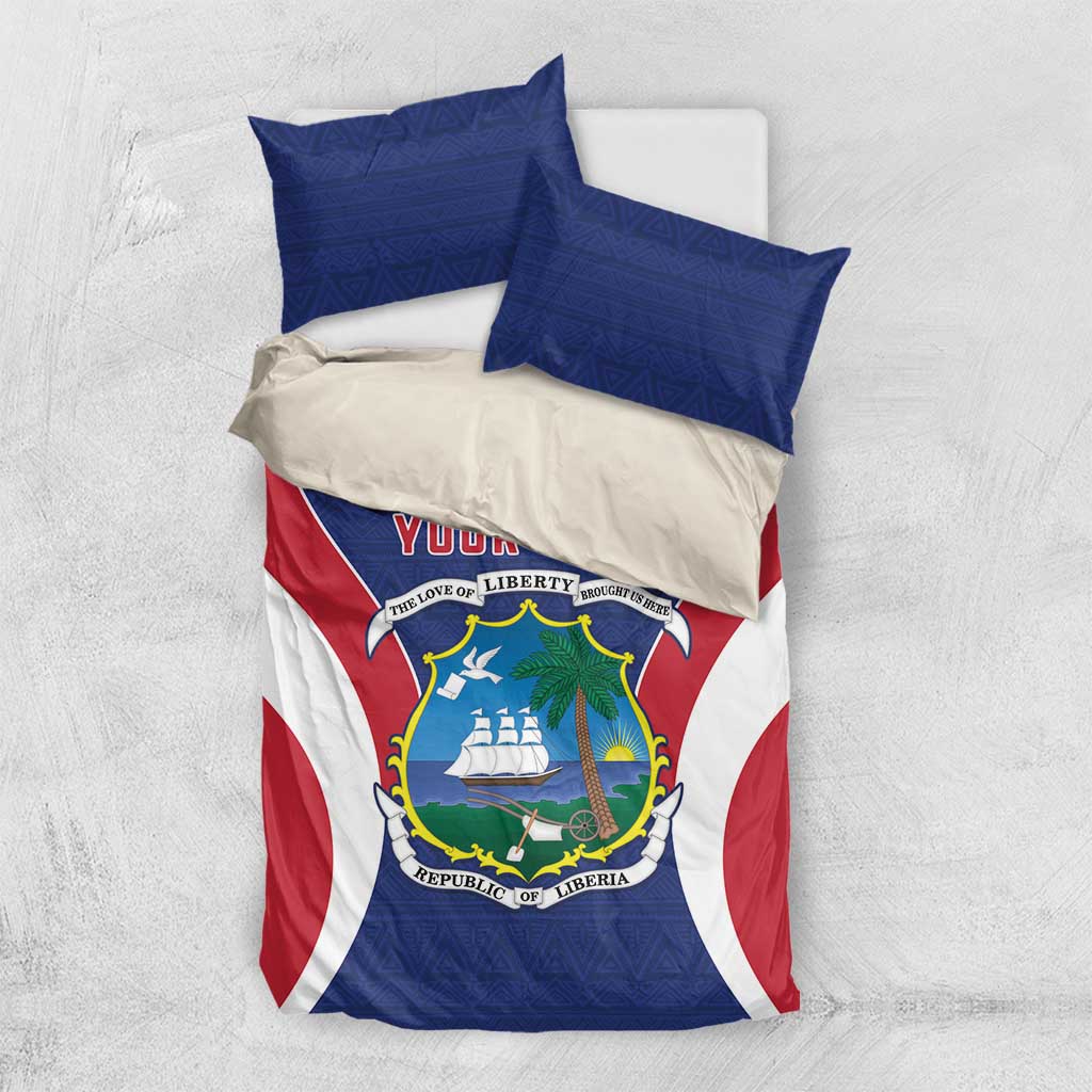 Personalised Afro Liberia Bedding Set Coat Of Arms With Flag Map - African Pattern