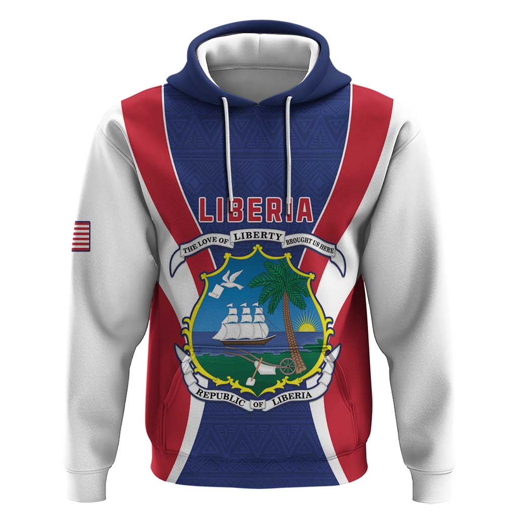 Personalised Afro Liberia Hoodie Coat Of Arms With Flag Map - African Pattern