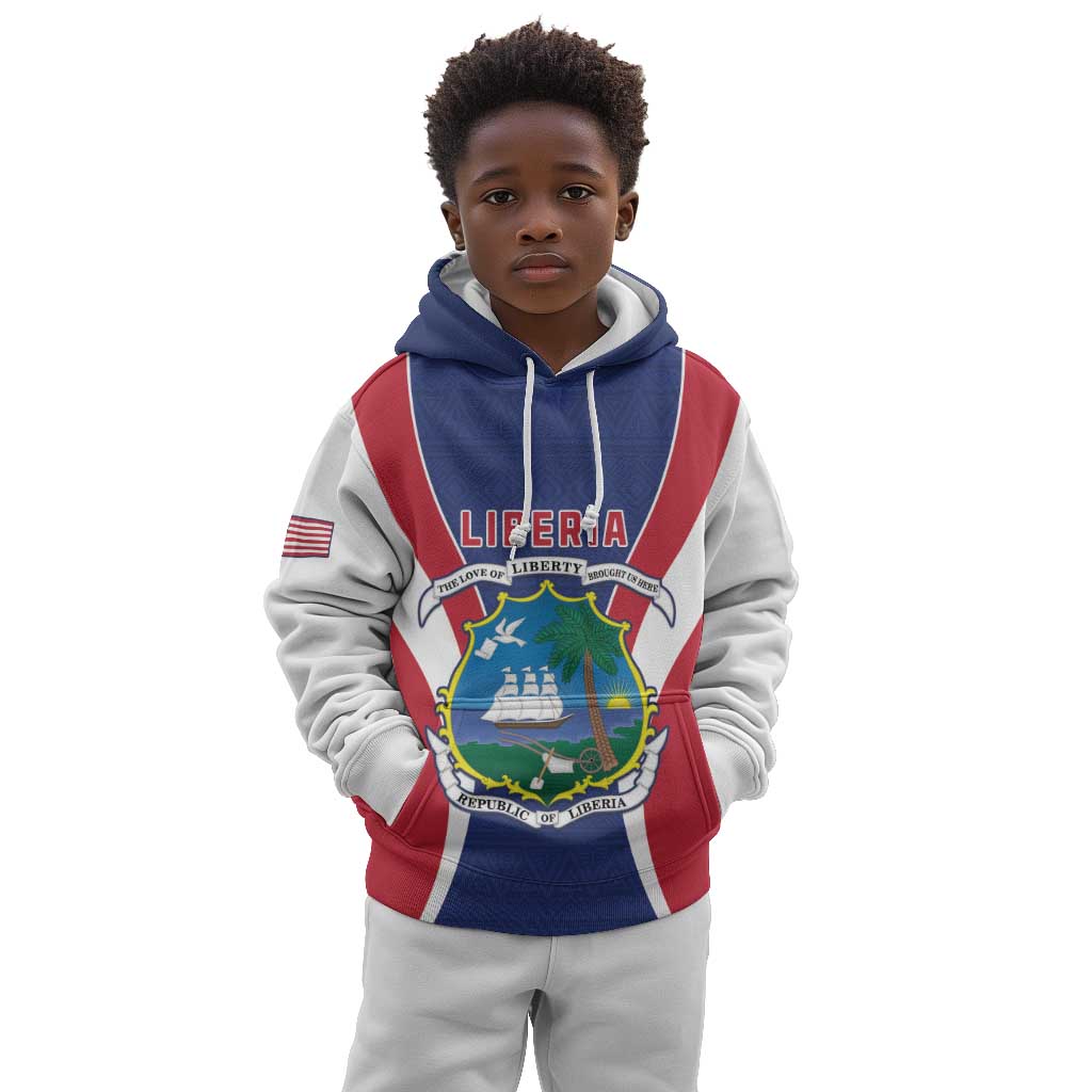 Personalised Afro Liberia Kid Hoodie Coat Of Arms With Flag Map - African Pattern
