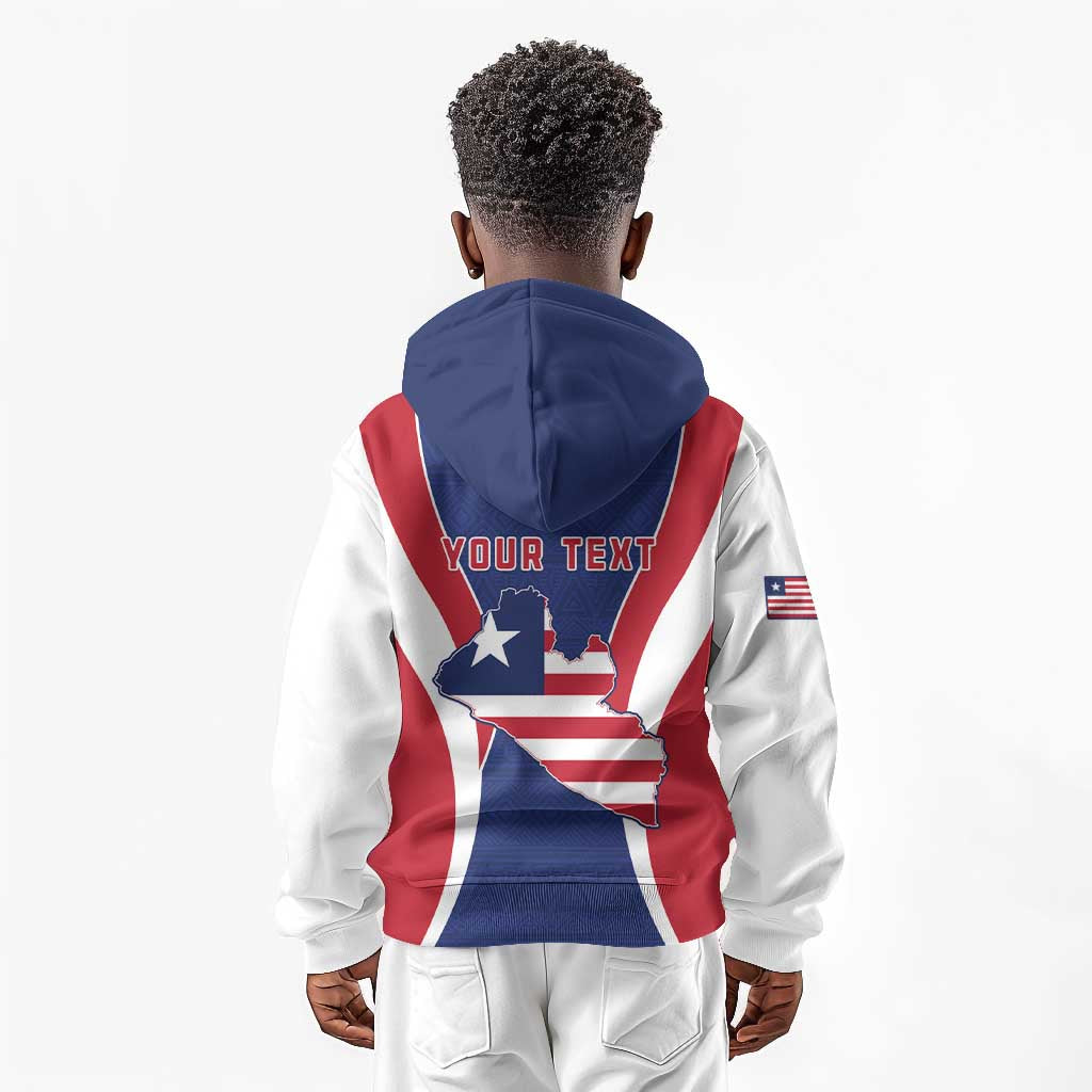 Personalised Afro Liberia Kid Hoodie Coat Of Arms With Flag Map - African Pattern