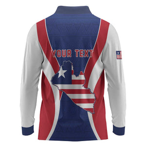 Personalised Afro Liberia Long Sleeve Polo Shirt Coat Of Arms With Flag Map - African Pattern