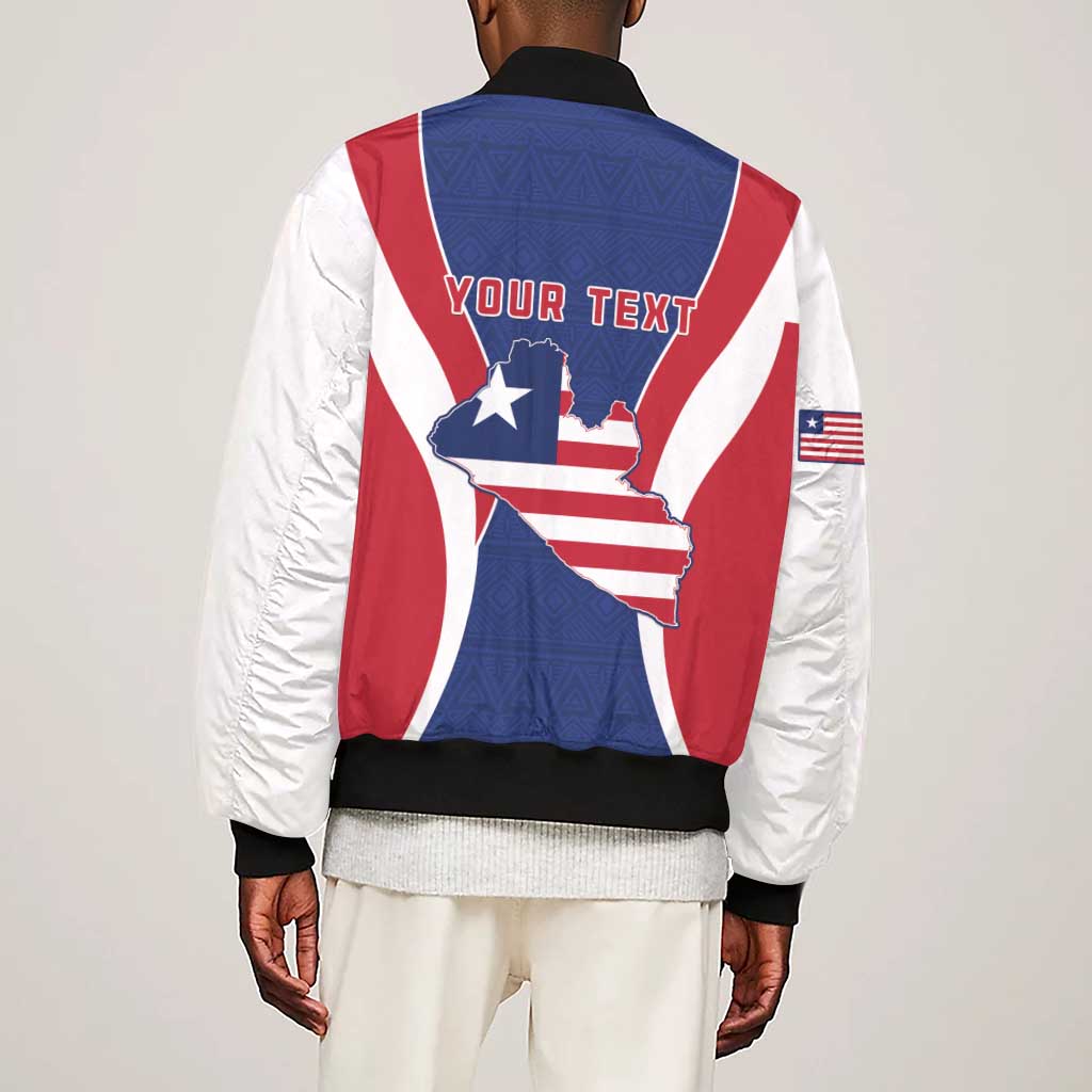 Personalised Afro Liberia Sleeve Zip Bomber Jacket Coat Of Arms With Flag Map - African Pattern