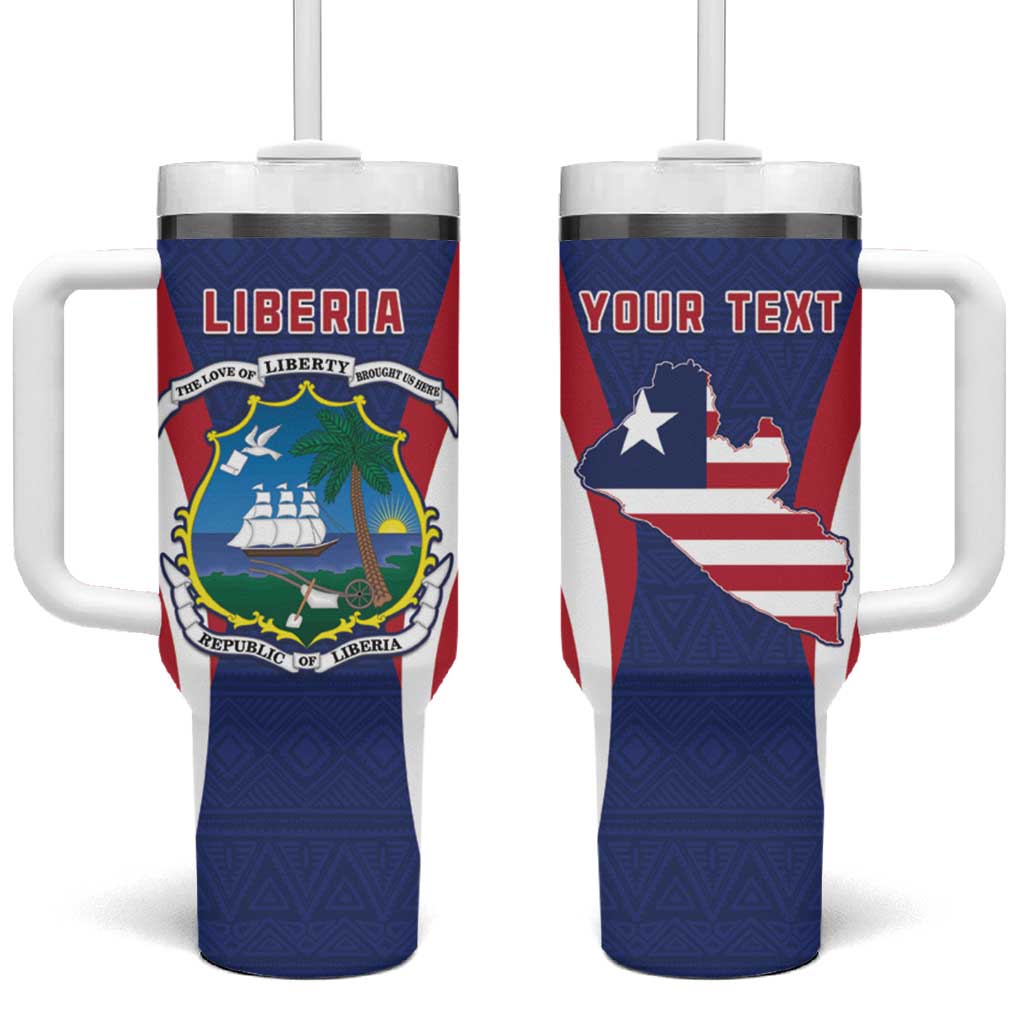 Personalised Afro Liberia Tumbler With Handle Coat Of Arms With Flag Map - African Pattern