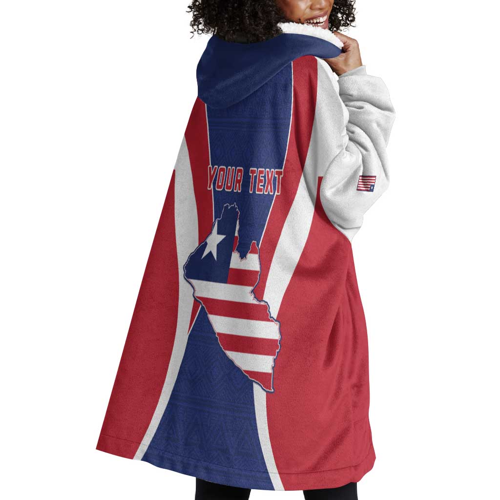 Personalised Afro Liberia Wearable Blanket Hoodie Coat Of Arms With Flag Map - African Pattern