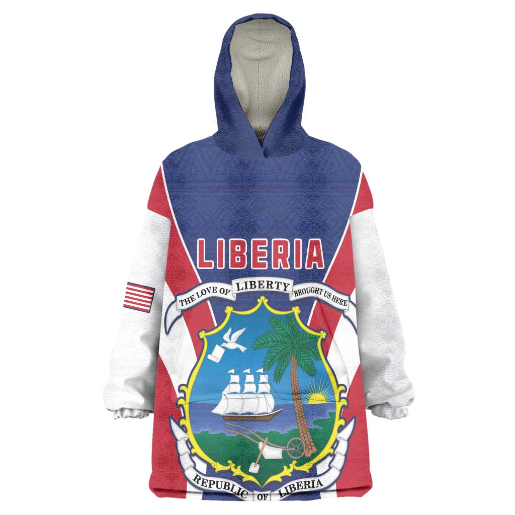 Personalised Afro Liberia Wearable Blanket Hoodie Coat Of Arms With Flag Map - African Pattern