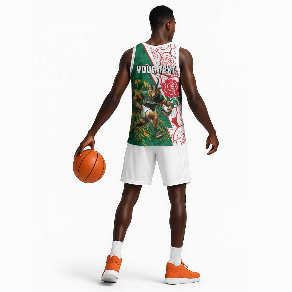Personalized South Africa Combine England Rugby Basketball Jersey Springboks and Red Rose LT15