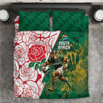 Personalized South Africa Combine England Rugby Bedding Set Springboks and Red Rose