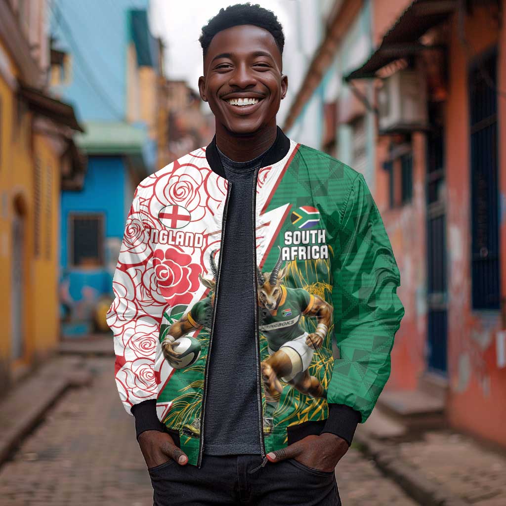 Personalized South Africa Combine England Rugby Bomber Jacket Springboks and Red Rose