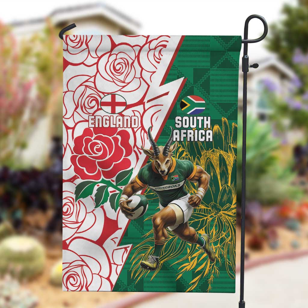 Personalized South Africa Combine England Rugby Garden Flag Springboks and Red Rose