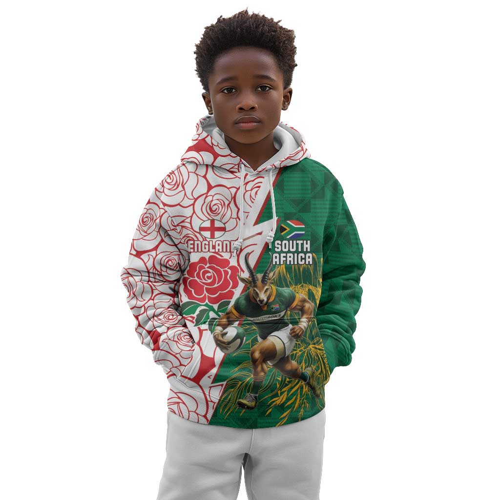 Personalized South Africa Combine England Rugby Kid Hoodie Springboks and Red Rose