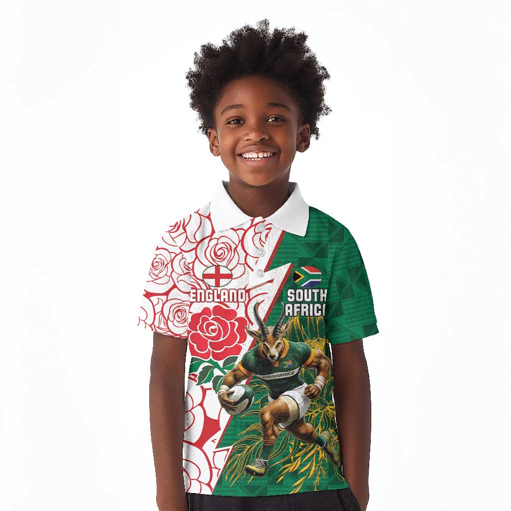 Personalized South Africa Combine England Rugby Kid Polo Shirt Springboks and Red Rose