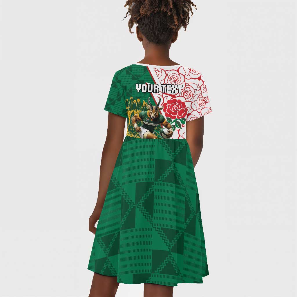 Personalized South Africa Combine England Rugby Kid Short Sleeve Dress Springboks and Red Rose