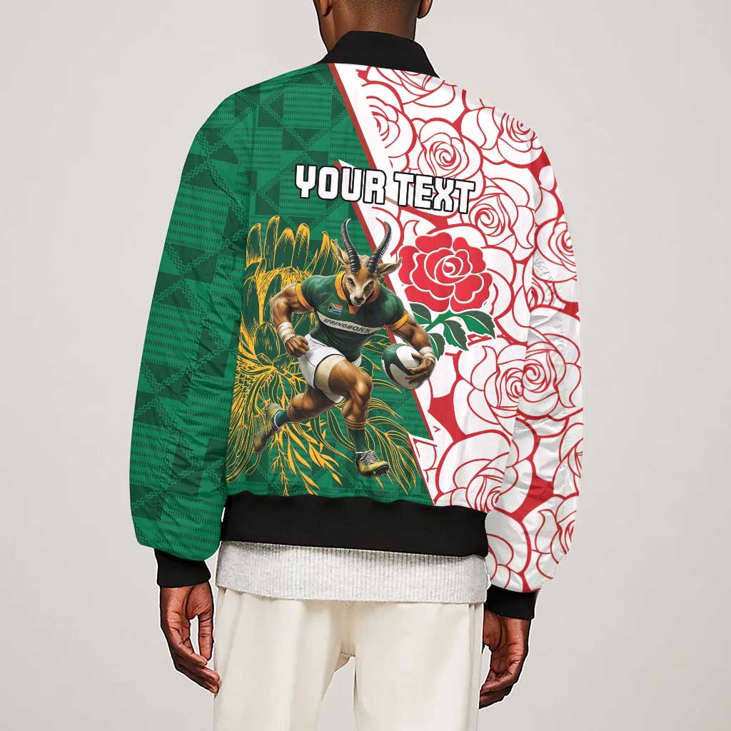 Personalized South Africa Combine England Rugby Sleeve Zip Bomber Jacket Springboks and Red Rose