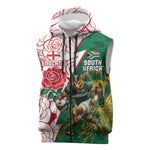 Personalized South Africa Combine England Rugby Sleeveless Zip Hoodie Springboks and Red Rose - African Pride