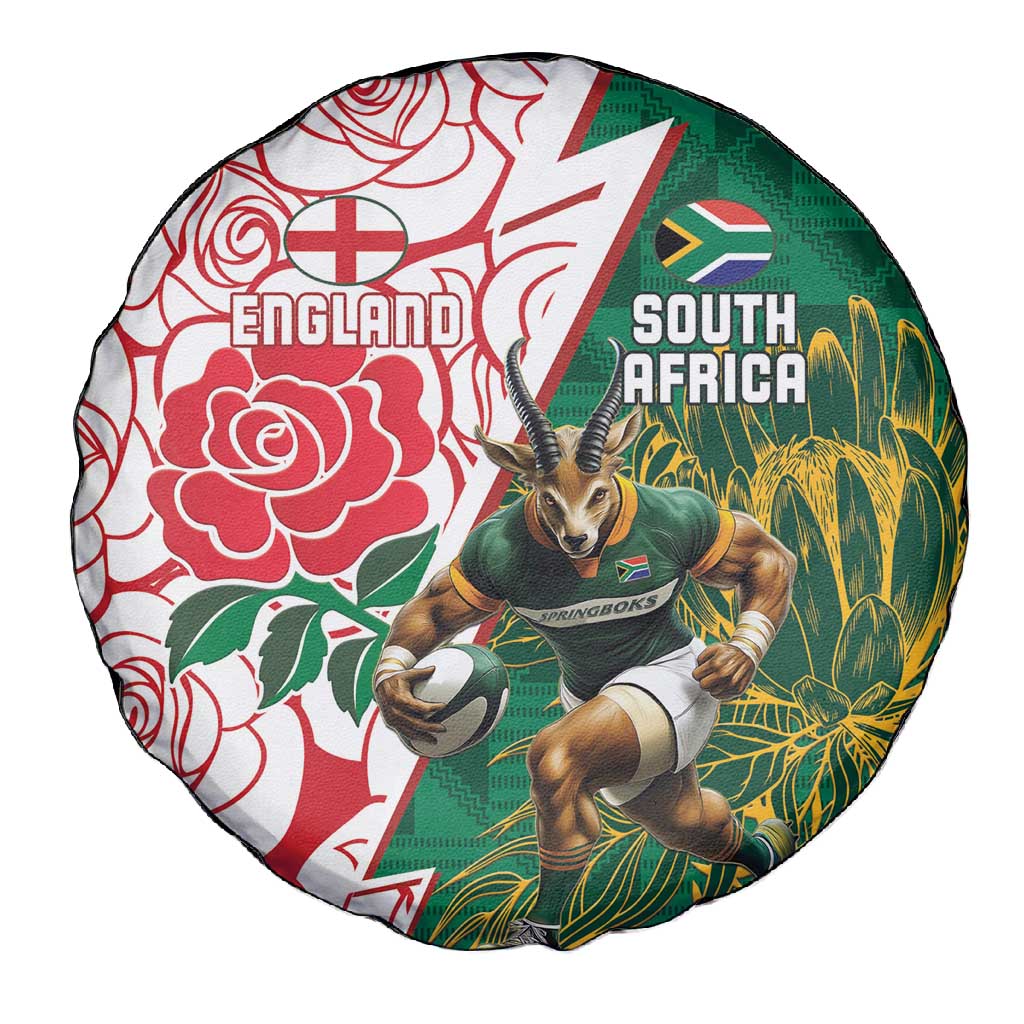 Personalized South Africa Combine England Rugby Spare Tire Cover Springboks and Red Rose