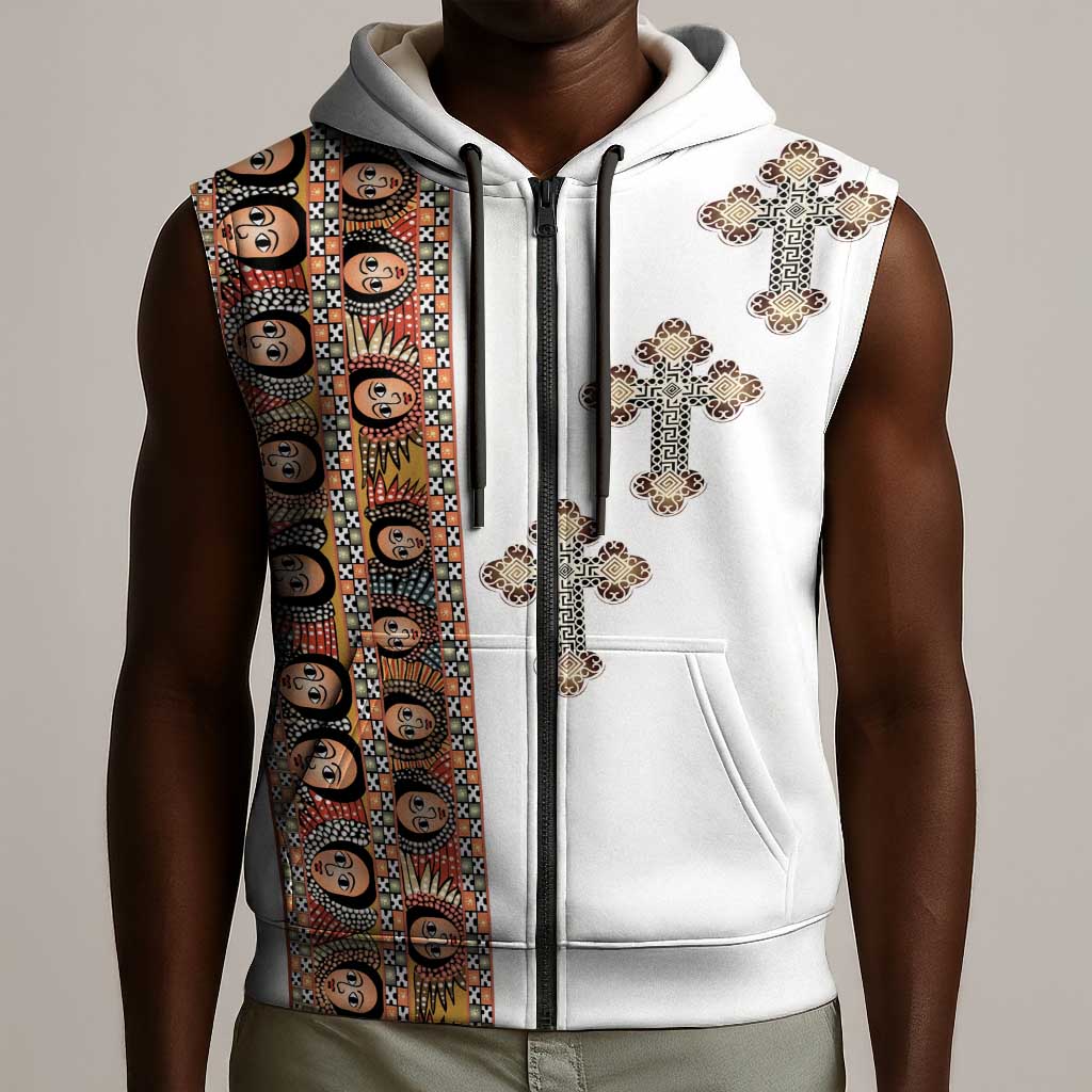 Ethiopia Angels Tilet With Cross Sleeveless Zip Hoodie - African Pride