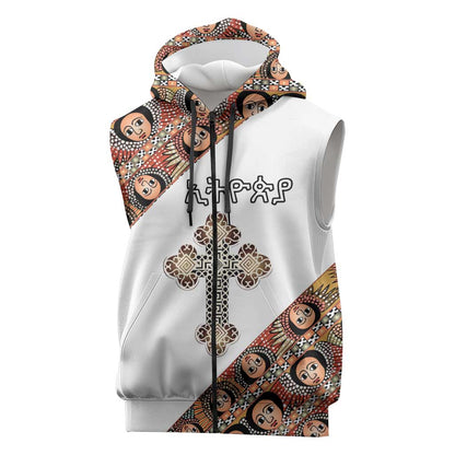 Personalized Ethiopia Sleeveless Zip Hoodie Ethiopian Orthodox Church Angel - African Pride