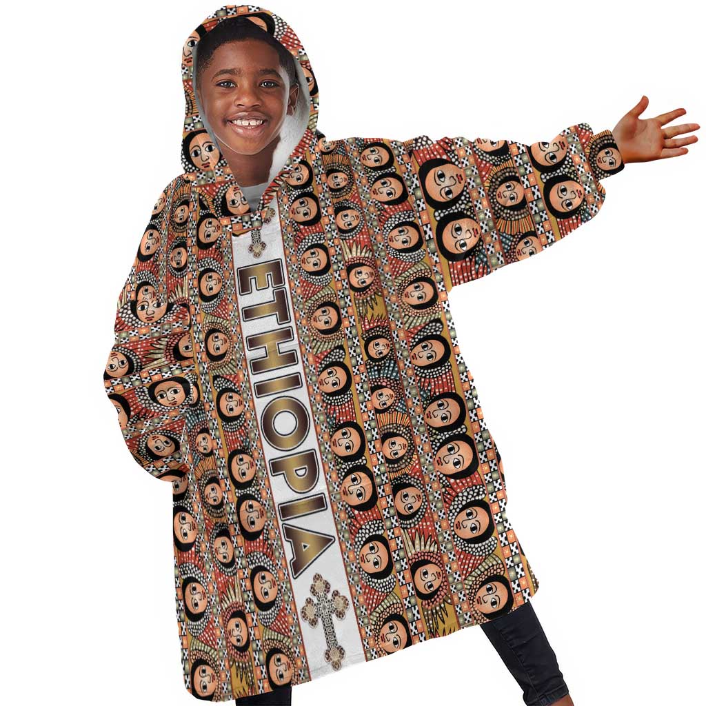 Personalized Ethiopia Kid Wearable Blanket Hoodie Ethiopian Tewahedo Angel Orthodox