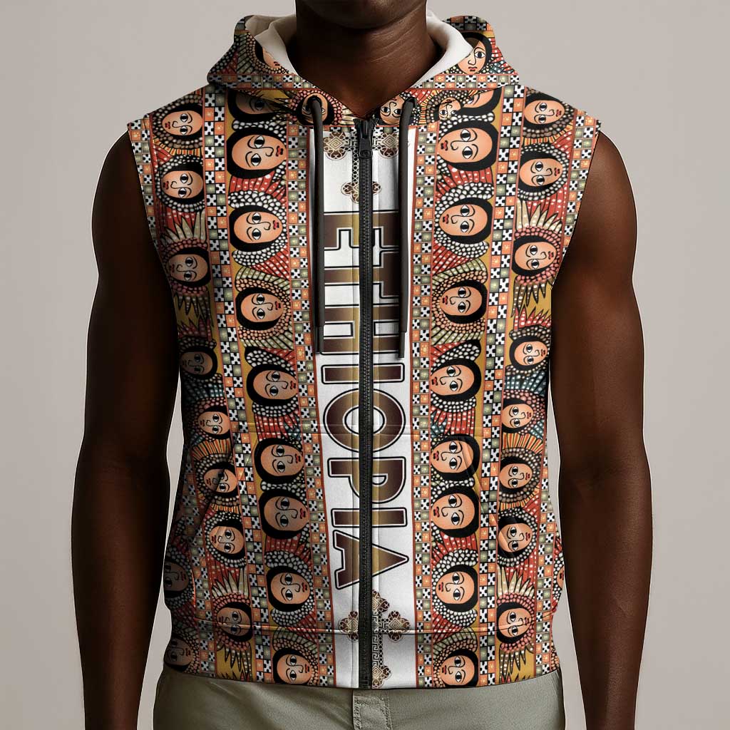 Personalized Ethiopia Sleeveless Zip Hoodie Ethiopian Tewahedo Angel Orthodox - African Pride