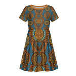 Tribal Earth African Ankara Pattern Kid Short Sleeve Dress