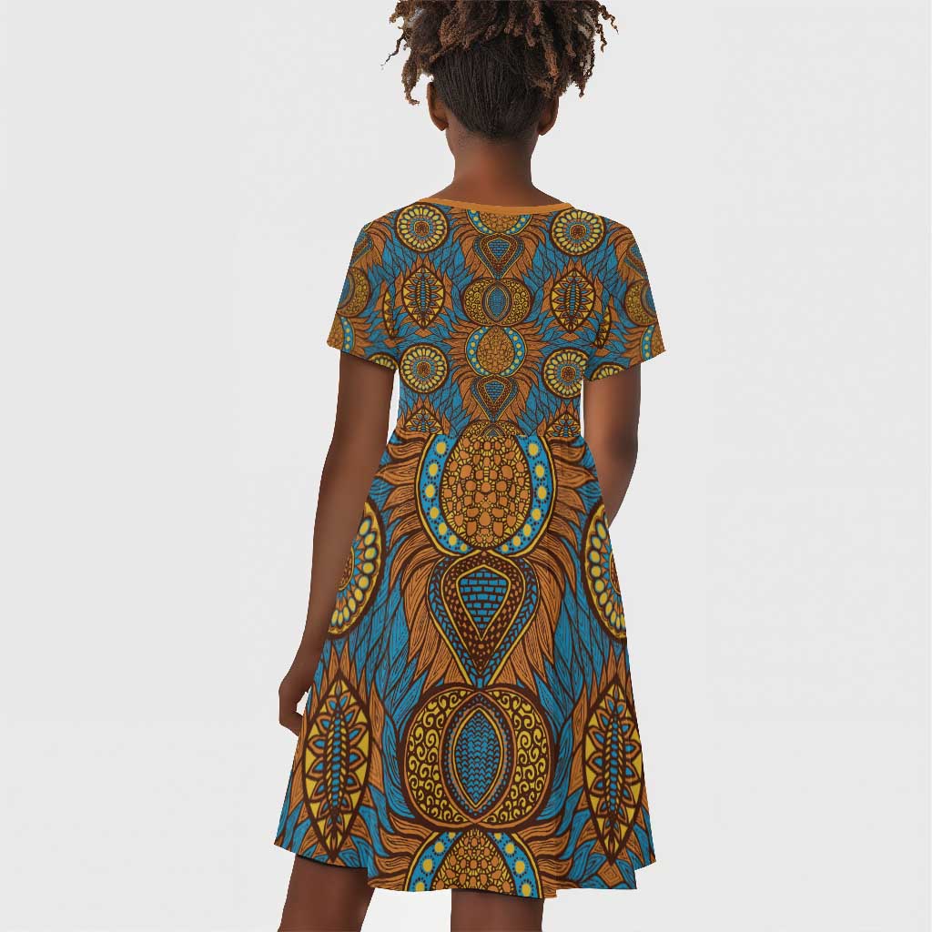 Tribal Earth African Ankara Pattern Kid Short Sleeve Dress