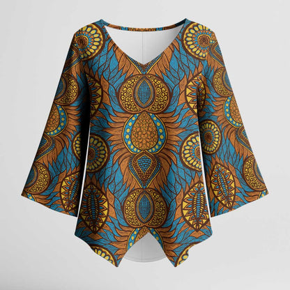 Tribal Earth African Ankara Pattern Kimono Sleeve Blouse