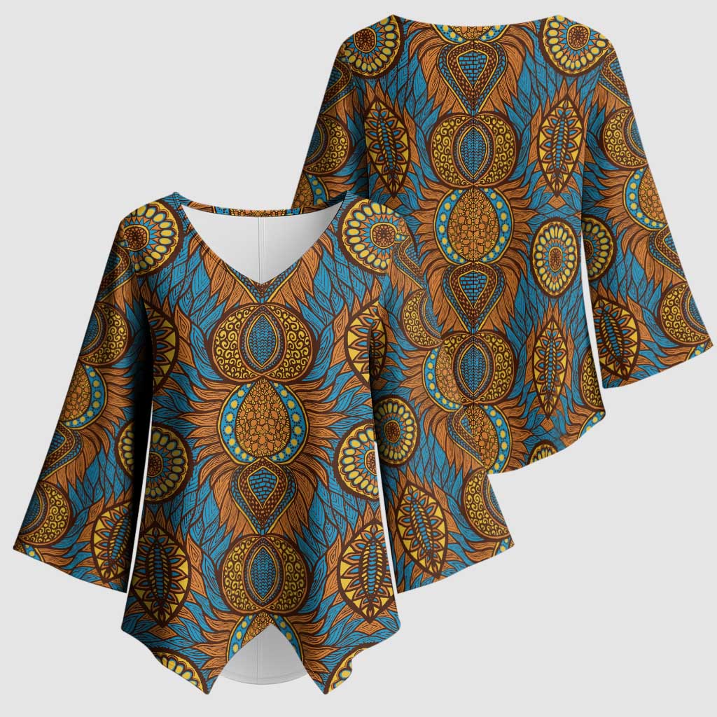 Tribal Earth African Ankara Pattern Kimono Sleeve Blouse