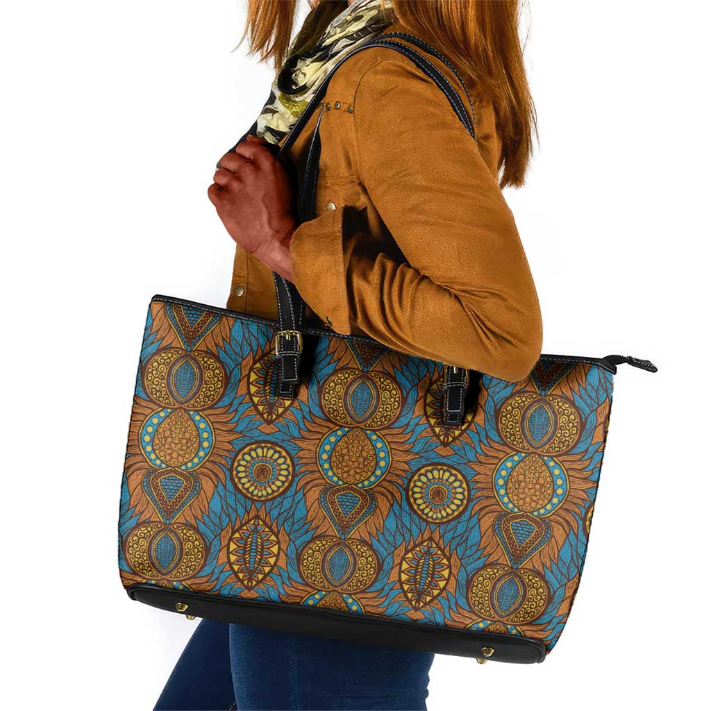 Tribal Earth African Ankara Pattern Leather Tote Bag