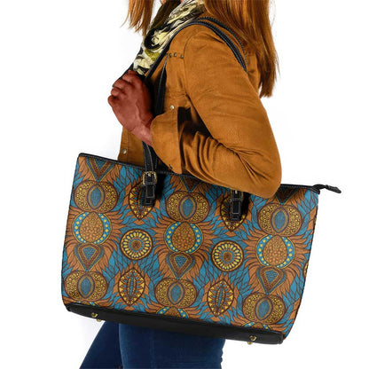 Tribal Earth African Ankara Pattern Leather Tote Bag