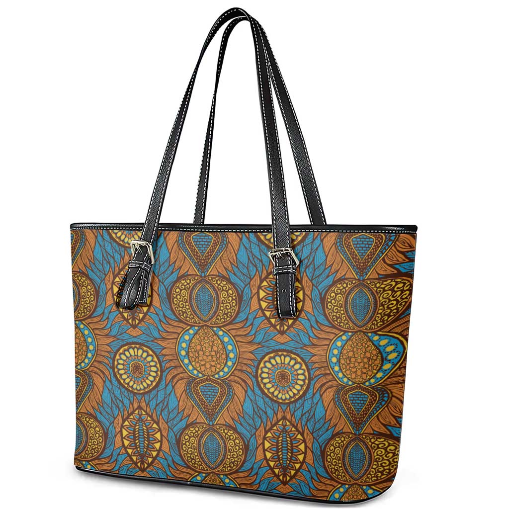 Tribal Earth African Ankara Pattern Leather Tote Bag