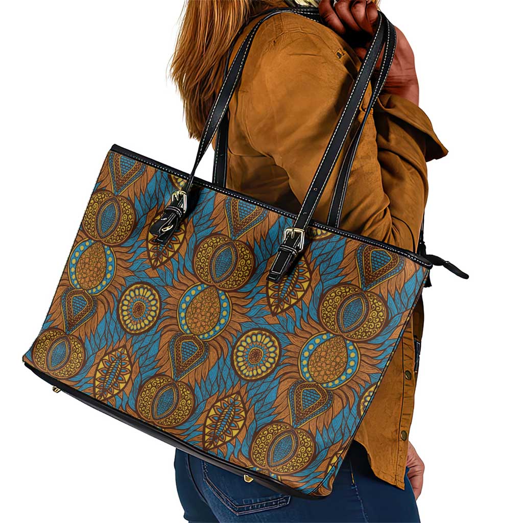 Tribal Earth African Ankara Pattern Leather Tote Bag