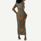 Tribal Earth African Ankara Pattern Long Sleeve Bodycon Dress