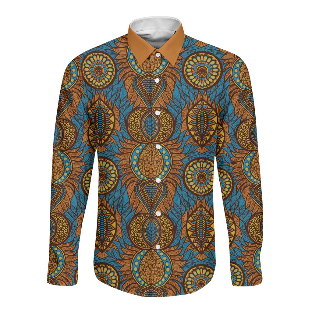 Tribal Earth African Ankara Pattern Long Sleeve Button Shirt