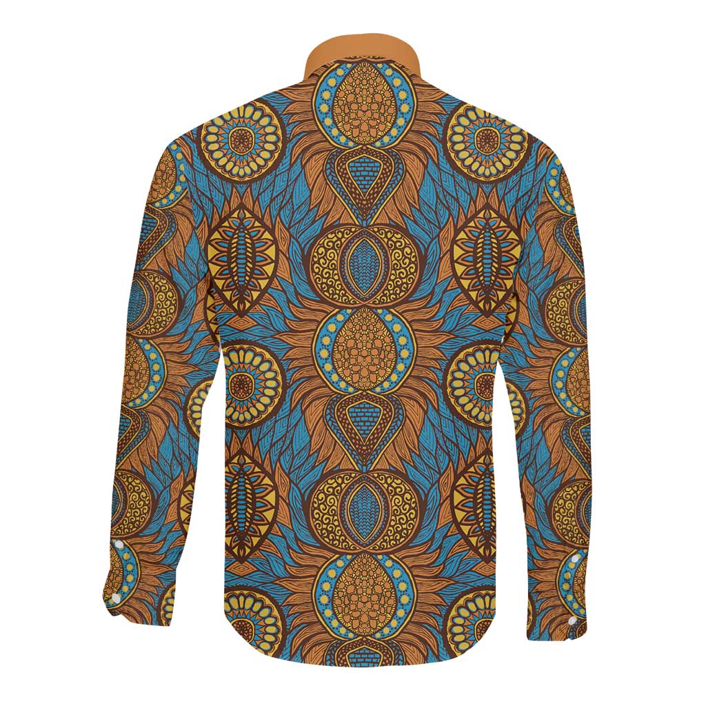 Tribal Earth African Ankara Pattern Long Sleeve Button Shirt