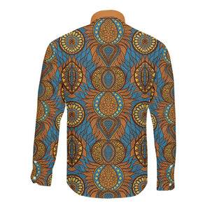 Tribal Earth African Ankara Pattern Long Sleeve Button Shirt