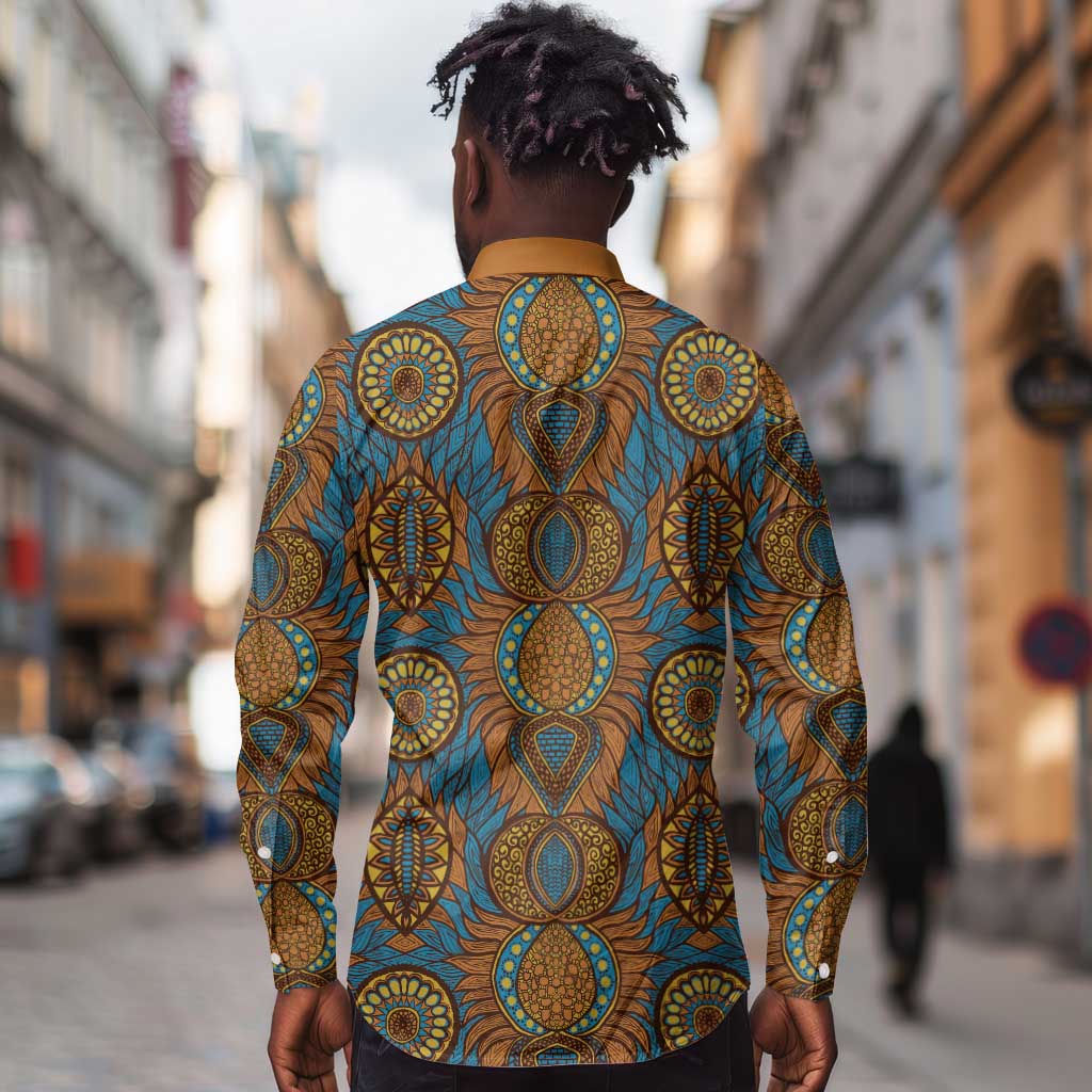 Tribal Earth African Ankara Pattern Long Sleeve Button Shirt