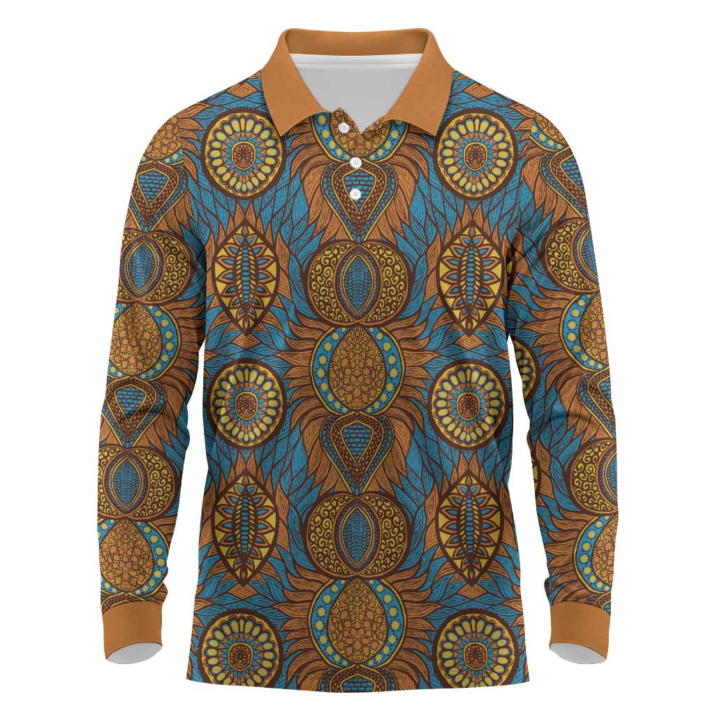 Tribal Earth African Ankara Pattern Long Sleeve Polo Shirt