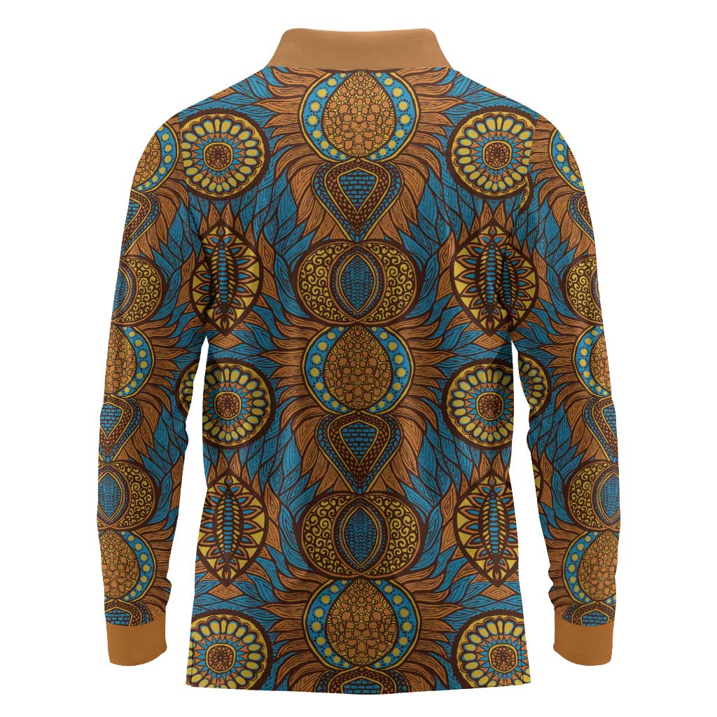 Tribal Earth African Ankara Pattern Long Sleeve Polo Shirt