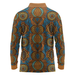 Tribal Earth African Ankara Pattern Long Sleeve Polo Shirt