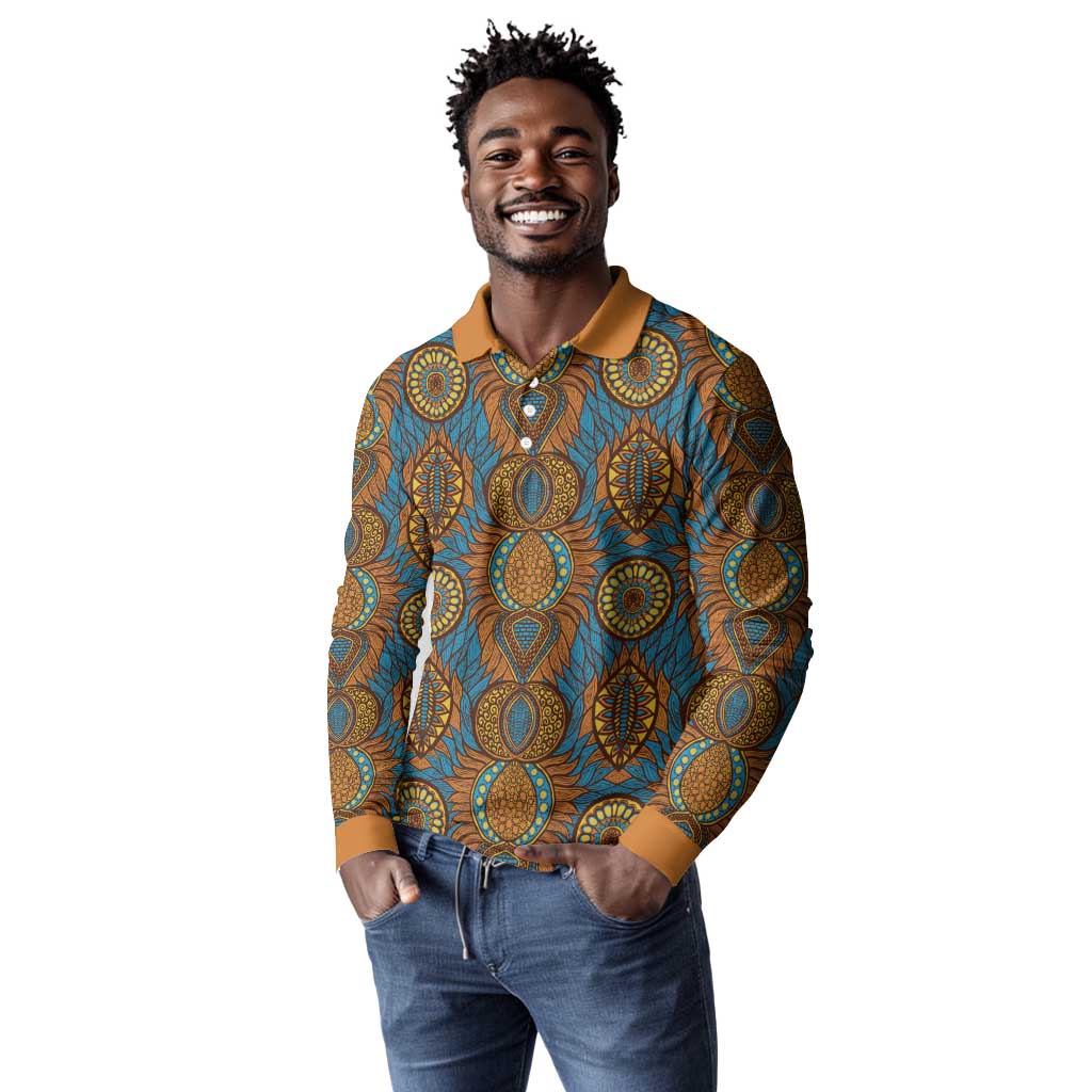 Tribal Earth African Ankara Pattern Long Sleeve Polo Shirt