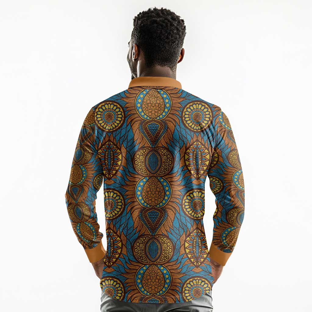 Tribal Earth African Ankara Pattern Long Sleeve Polo Shirt