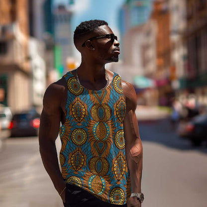 Tribal Earth African Ankara Pattern Men Tank Top