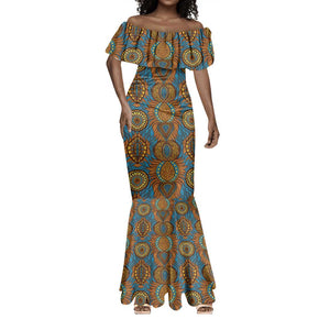 Tribal Earth African Ankara Pattern Mermaid Dress