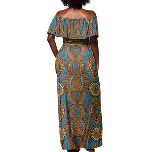 Tribal Earth African Ankara Pattern Off Shoulder Maxi Dress