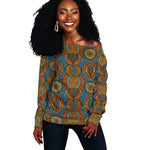 Tribal Earth African Ankara Pattern Off Shoulder Sweater