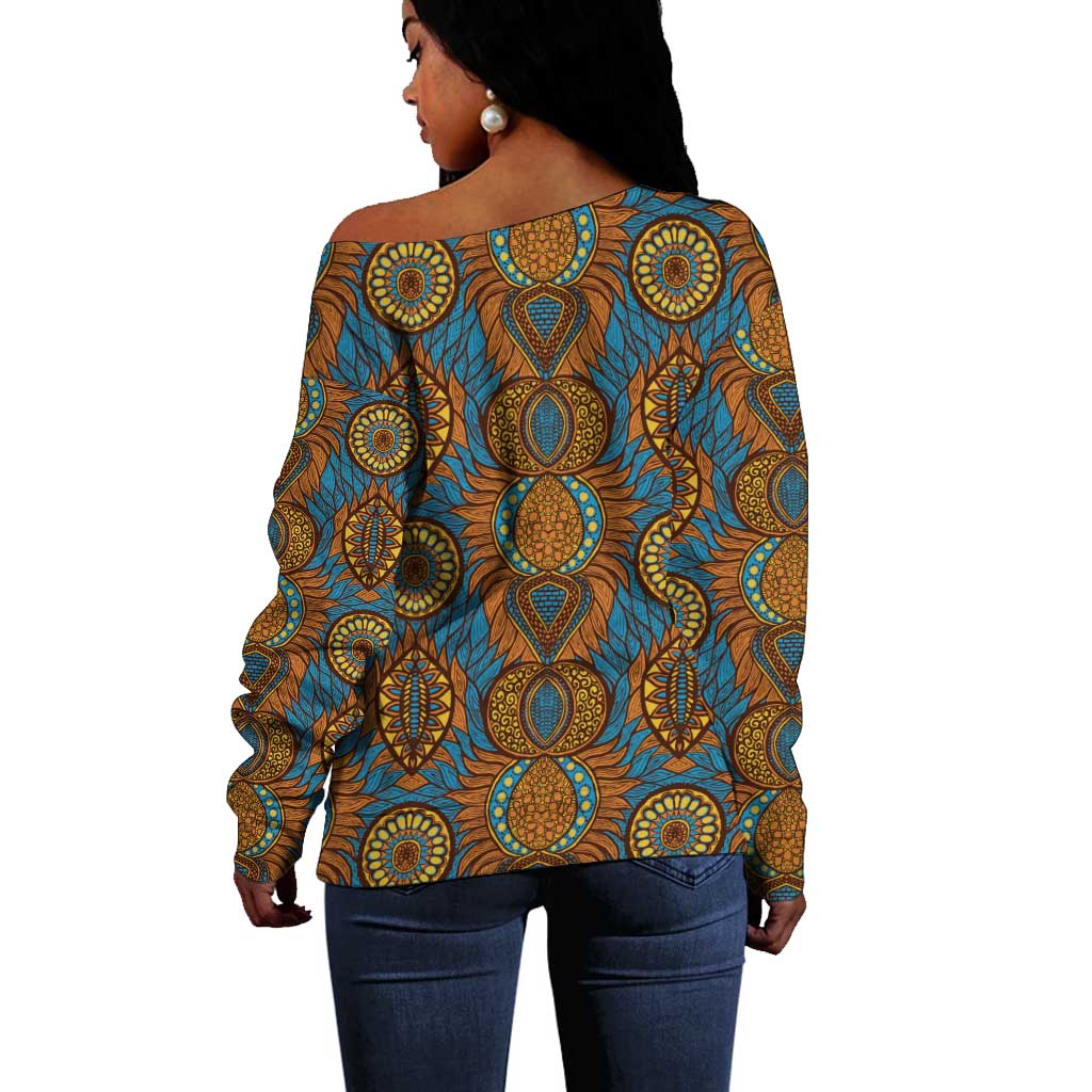Tribal Earth African Ankara Pattern Off Shoulder Sweater