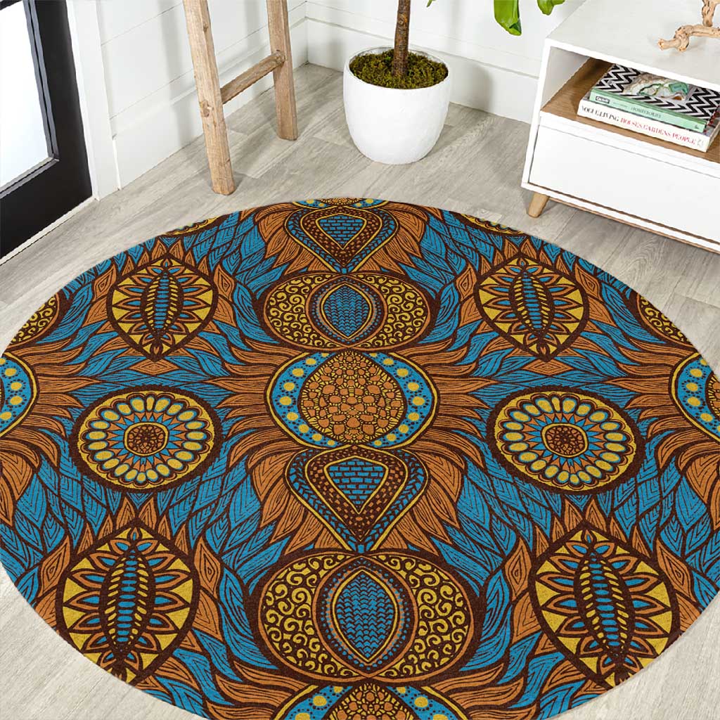 Tribal Earth African Ankara Pattern Round Carpet